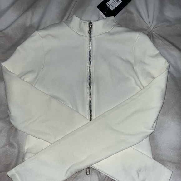 Fashion Nova Tops - Long Sleeve White Zipper Sweater